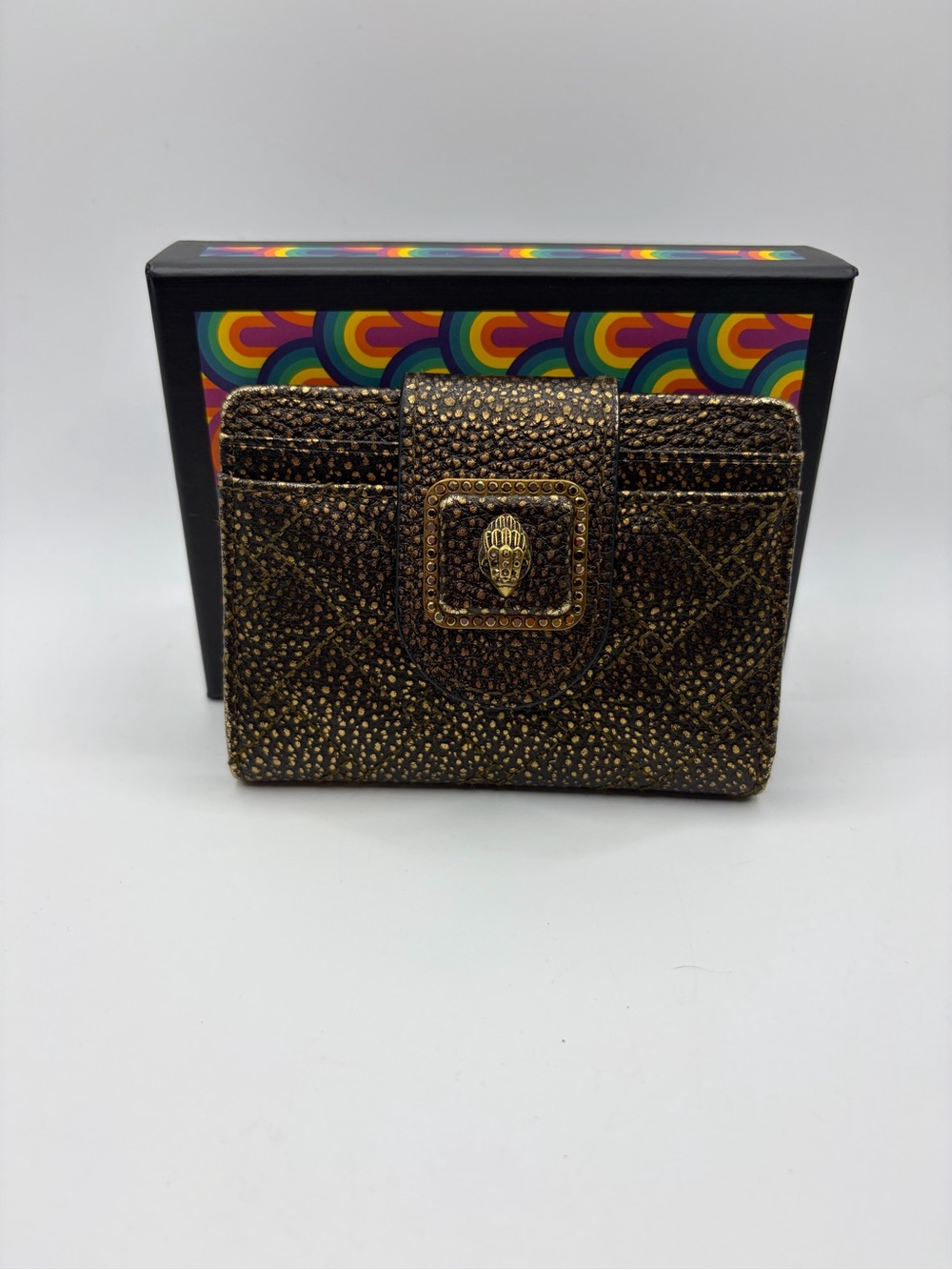 Kurt Geiger Brown and Gold Embellished Snap Wallet